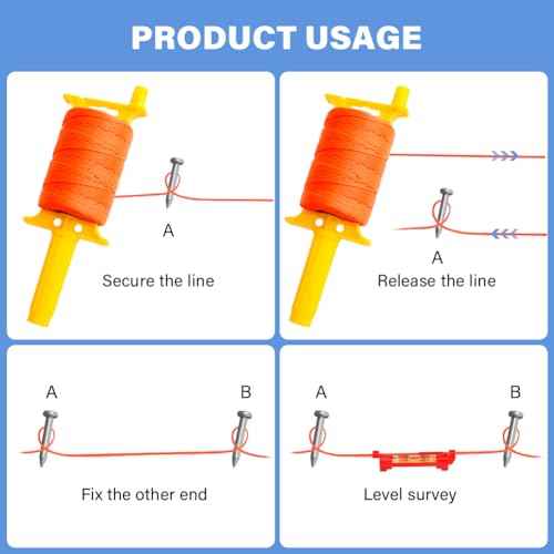Reloadable Line String with Handle, 18 Braided 540 FT Construction Nylon Line Reel with 5 Built-in Levels for Precision Work, DIY, Surveying and Gardening