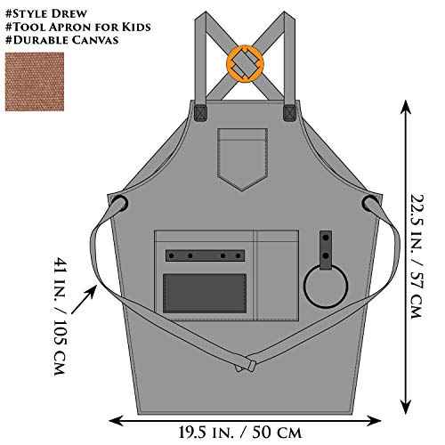 NEOVIVA Heavy Duty Work Apron for Kid Boys with Pockets and Adjustable Cross-back Straps