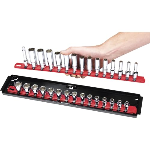 Ernst Socket Boss 19-Inch 3/8-Inch-Drive Red Socket Organizer Rail (2-Rail) - Twist-Lock Tray
