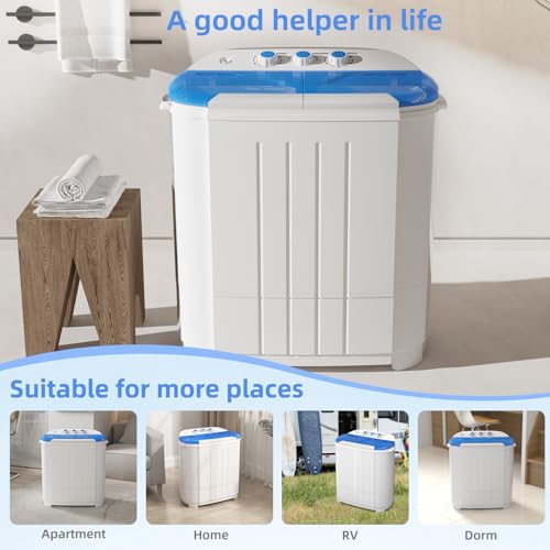 VCJ Portable Twin Tub Washing Machine 14lbs Capacity Compact Laundry Washer & Spinner for Apartments RVs Dorms