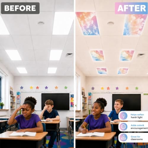 Pastel Cloud Fluorescent Magnetic Classroom Light Covers 8 Pack VELANORIQUE