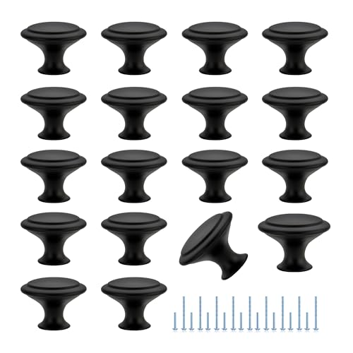 JOY DECOR Matte Black Cabinet Knobs 30mm, 18 Pack - Modern Drawer Handles