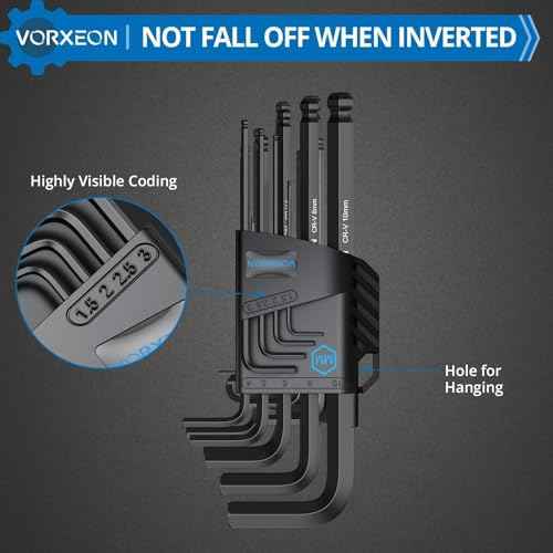 9 PCS Allen Wrench Hex Key 1.5 mm - 10 mm Metric Flat Ball End Black L-key with Visible coding For Handyman DIY Bike Motorcycle Repair