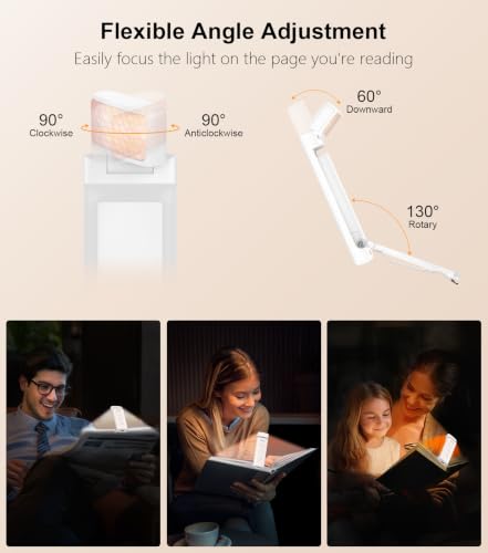 Gritin Rechargeable Clip-On LED Book Light - White, Eye-Caring Reading Lamp