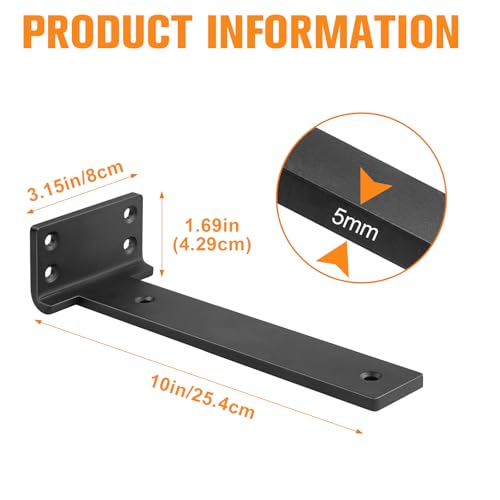 Aunulahca 6 Pack Black 10-Inch Heavy Duty Floating Shelf Brackets for DIY Shelving