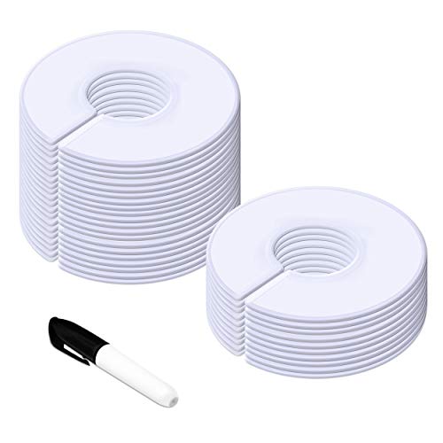 Vantasii 30 Pack White Round Closet Rack Dividers with Marker – Adjustable Storage Labels