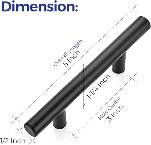 Ravinte Matte Black Cabinet Handles 5 Inch Length, 3 Inch Hole Spacing, 10 Pack