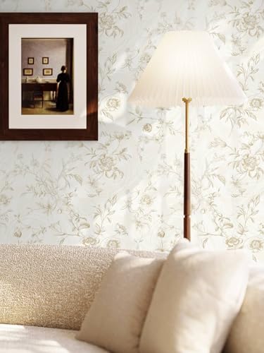 Peel and Stick Floral Wallpaper Beige French Garden Pattern 17.3x78.7in - Ismoon