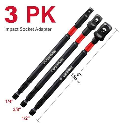 3Pcs Impact Socket Adapter Set,1/4" 3/8" and 1/2" Drive, 6Inches Extension Bit with Holder, Adapt Your Power Drill to High Torque Impact Wrench
