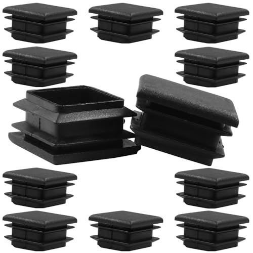 12 Pack 1 Inch Square Plastic End Caps for Pipes - Durable Black Plugs