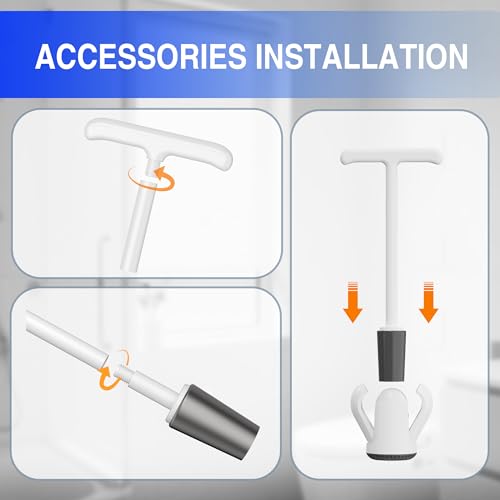 White Wall-Mounted Toilet Plunger with Holder | Upgraded Dual Handle Design