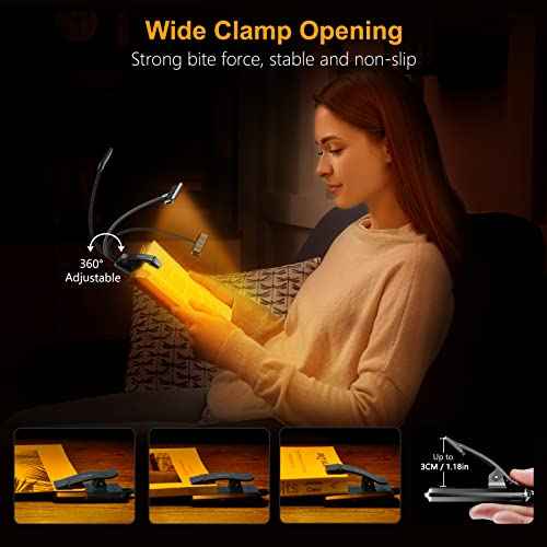 Gritin 19 LED Rechargeable Book Light for Reading in Bed with Memory Function- Eye Caring 3 Color Temperatures,Stepless Dimming Brightness,80 Hrs Runtime Lightweight Clip on Light for Book Lovers