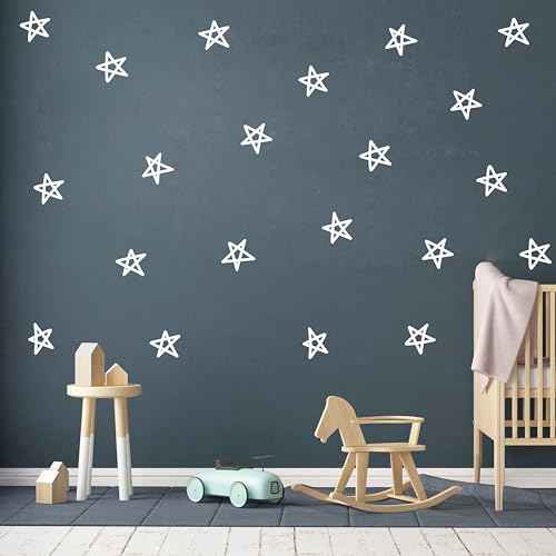 49 Pcs Star Wall Decals Removable Wall Stickers Modern Nursery Wall Art Vinyl Wall Decor for Kids Room Y92 (White)
