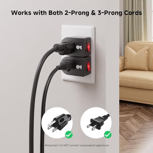 [ETL Listed] Cable Matters 3-Pack Grounded Outlet Switch with Power Button - Black