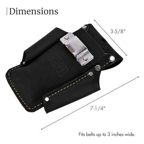 FESA Small Leather Tool Pouch - 4-in-1 Heavy Top Grain Leather Small Tool Pouch with a Steel Tape Measure Clip, 3 Pockets & Reinforced Heavy Duty Rivets - Fits Belts up to 3" - Handcrafted