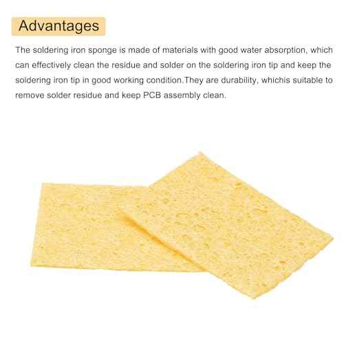 MECCANIXITY 25PCS Soldering Sponge 50 x 35mm Rectangle Deep Yellow Cleaning Pad Welding Tip Iron Replacement for Cleaning Soldering Iron 2mm Natural Thickness 11mm Water Absorption Thickness