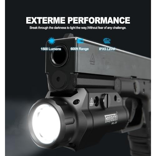 Feyachi HL-20 Pistol Light 1500 Lumen Upgrade LED Weapon Light Compact Rail Mounted Handgun Tactical Flashlight Rail Locating Keys for Picatinny, Black