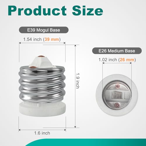 DiCUNO E39 to E26 Socket Converter - UL Listed Ceramic Mogul Adapter, 1-Pack