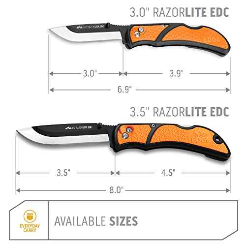 OUTDOOR EDGE 3.5" RazorLite EDC Knife. Pocket Knife with Replaceable Blades and Clip. The Perfect Hunting Blade for Skinning Deer. Blaze Orange with 6 Blades