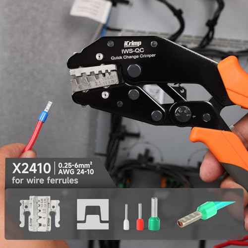 iCrimp Rachet Crimping Tool for End Sleeves Ferrules, AWG 24-10 Wire Crimper, Electrical Crimp Tool, X2410 Jaws