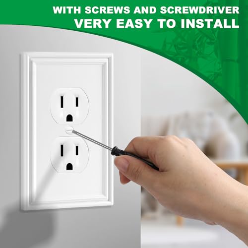 OKAYZIP White Decorative Outlet Covers Wall Plates - 4 Pack, Duplex Version
