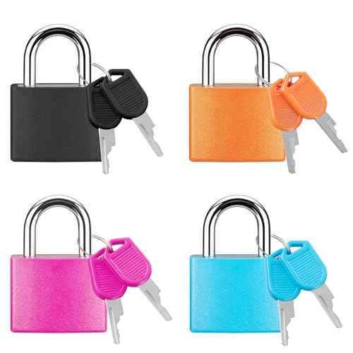 Puroma 4 Pack Mini Suitcase Padlock with Keys, 22mm 4 Color Locker Locks Luggage Key Lock for School Gym Locker, Laptop Bags, Backpacks, Diary Book