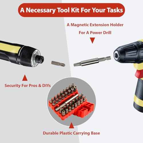 34pcs Security Bit Set 1/4 Inch Hex Shank Screwdriver Bit Set,Tamper Proof Bits-Torx+Hex+Tri Wing+Star+Spanner for Torx Security Screwdriver Set,High Hardness Impact Driver Bit Set(Red+Wrench)