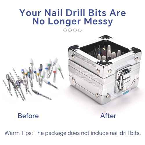 Nail Drill Bits Box Container 25 Hole Professional Nail Sander Storage Box Nail Art Tools Storage Container Nail Art Tools for Nail Art Sander Drill Bits Display Container (Silver)