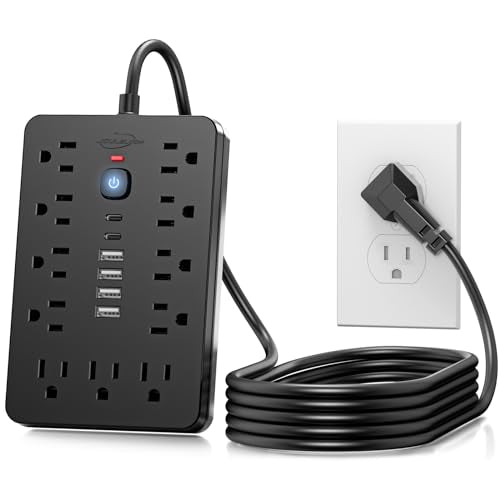 JouleLoom 6 FT Black Flat Plug Surge Protector Power Strip with 11 AC Outlets & 6 USB Ports