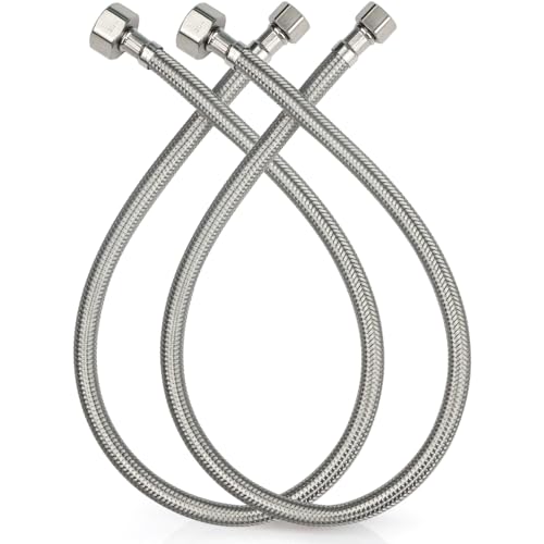 Midanya 24 Inch Stainless Steel Faucet Supply Lines 1/2" FIP x 3/8" Compression - 2 Pack