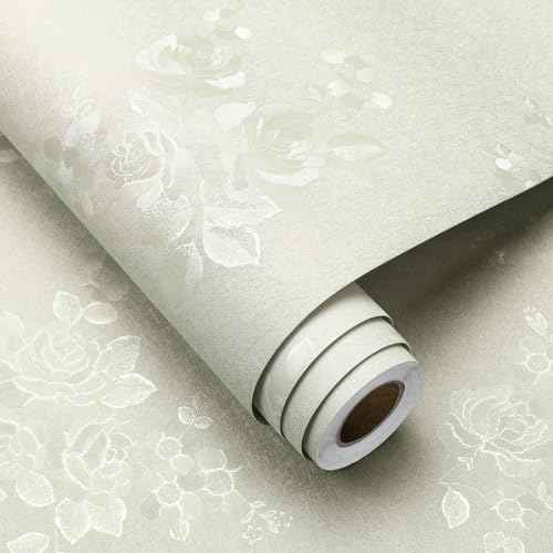 FunStick Vintage Beige Floral Wallpaper Peel and Stick Textured Embossed Beige Wallpaper Flower Contact Paper Peel and Stick Removable Wall Paper Vinyl Roll for Cabinets Bedroom Accent Walls 16"x80"