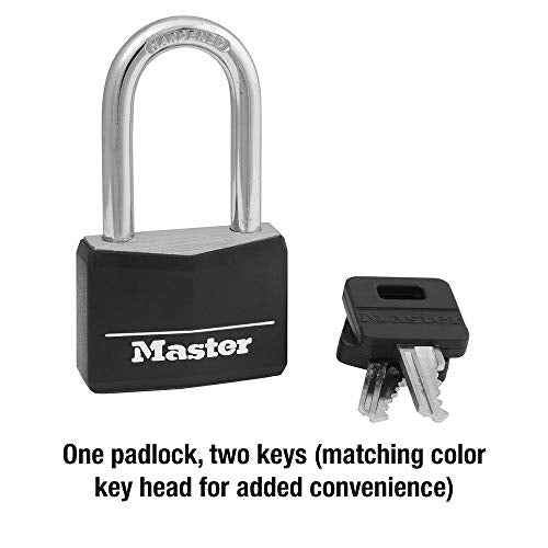 Master Lock Black Covered Aluminum Lock, Gym Locker Lock with Key, Outdoor Padlock with Long Shackle for Gates, Fences, Toolboxes, and More,141DLF
