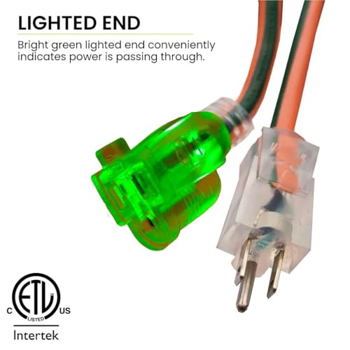 Orange 25 ft 12/3 SJTW Outdoor Extension Cord with Lighted End