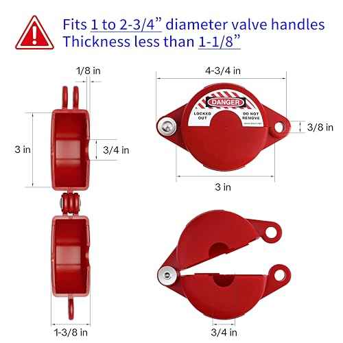 Outdoor Faucet Lock with Safety Padlock, 1set, ABS Plastic Red Secure Lock Device for Hose Bib/Hose Spigot/Propane Tank, Gate Valve Lockout for 1 to 2-3/4 in Dia Valve Handles, 3011£«1001