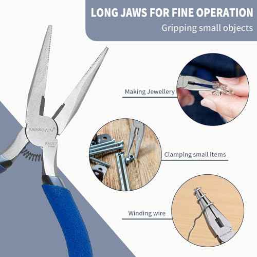 Mini Needle Nose Pliers 5"-2 Pack KAIHAOWIN Small Long Nose Pliers with Wire Cutters, Spring Loaded Thin Needle Nose Pliers, Precision Pliers Set for Crafts/Jewelry Making/Tiny Project