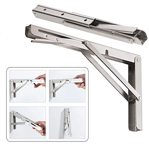 Silver 20-Inch Heavy Duty Folding Shelf Brackets - Supports 440 lb, Wall Mounted Storage