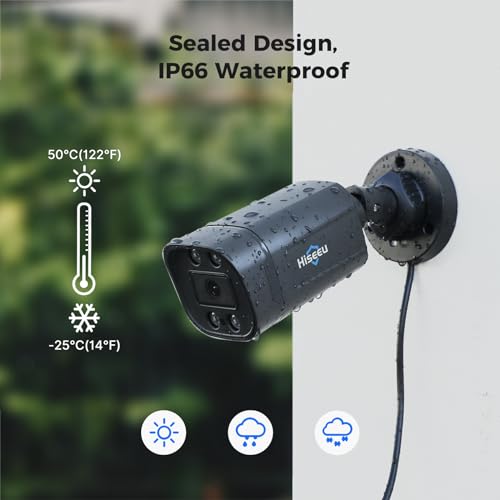 Hiseeu HD 5MP Analog/AHD/CVI/XVI 2560 TVL Wired Security Camera Outdoor for 5MP Analog Surveillance Dvr Kits, IP 66 Waterproof, Clear Night Vision up to 60ft, Remote Access