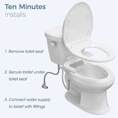 BIGCOW Silver Ultra-Slim Bidet Attachment for Toilet with Dual Nozzles & Adjustable Pressure - Hygienic Bathroom Upgrade