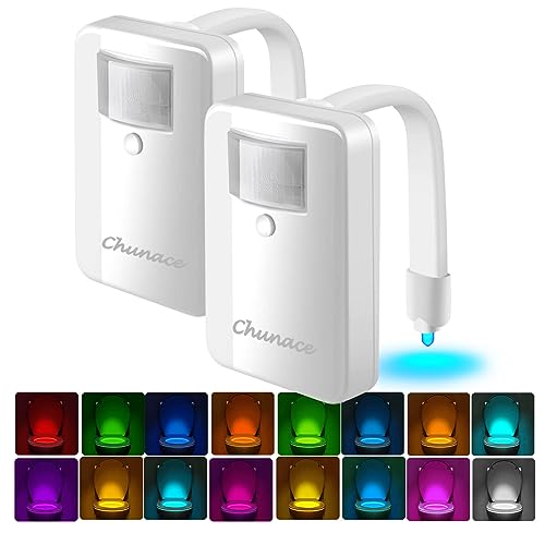 Chunace Motion Sensor Toilet Night Light 2 Pack - Colorful Bathroom Safety