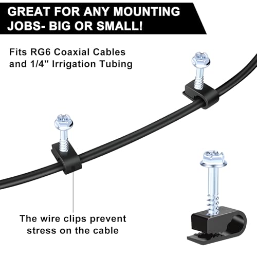 All Weather Cable Clips with Screws - 1/4 Inch (6mm) UV-Resistant Wire Fasteners for Outdoor & Indoor Use, 30 Pack