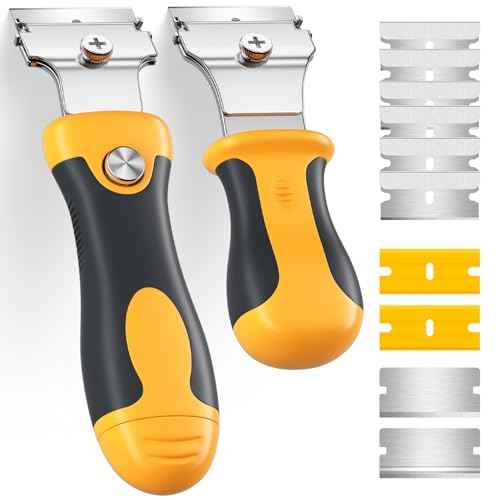 DIYSELF Razor Blade Scraper 12Pack Glass Scraper Oven Scraper for Cleaning Razor Scraper for Floors Glass Stove Top Scraper Window Scraper Includes Extendable Handle and 10 Extra Blades