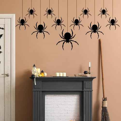 Halloween Spider Wall Decals ? Creepy Black Spider Stickers for Halloween Decorations, Removable Vinyl Wall Decor for Fireplace, Living Room, Windows & Party Decor