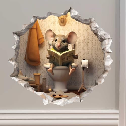 Toilet Mouse Hole Wall Decal - 3D Effect Whimsical Wall Sticker for Kids & Home Decor
