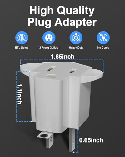 SerBion 4 Pack Portable 3 to 2 Prong Outlet Adapter, Fireproof 392℉, Heavy Duty Wall Plug Converter, 1875W Max