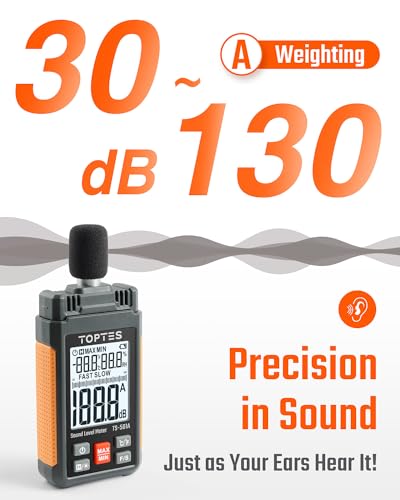 TopTes TS-501A Decibel Meter – 30-130 dB Sound Level Meter with 2.25" Backlit LCD