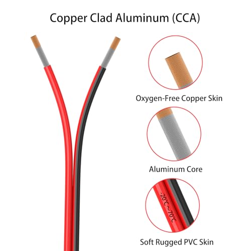 30FT 18 Gauge Electrical Wire Kit - Red & Black Low Voltage CCA Copper Clad Aluminum for Car, LED, Lighting