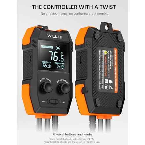 WH2408 Temperature Controller 10A 1200W, Digital Thermostat Controlled Outlet Plug Switch for Reptile Terrarium Greenhouse Homebrew Aquarium Seedling Mat, Heating or Cooling Mode Thermometer