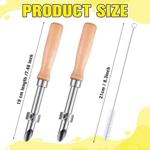 Lasnten 2 Pack Straw Puncher for Plastic Lids Lemonade Cup Stainless Steel Straw Hole Puncher with Wooden Handle Punching Tools for Lemonade Stand Supplies