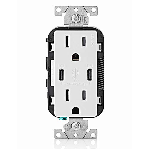 Leviton 30W USB Type-C/C Power Delivery In-Wall Charger - White, Pack of 1