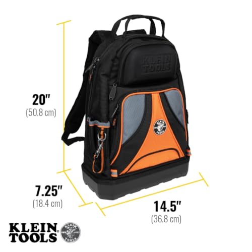 Klein Tools Low Profile Tool Backpack with 39 Pockets - Black/Orange/Gray